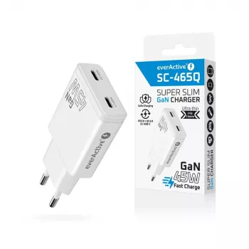 EVERACTIVE GaN 45W USB-C įkroviklis QC3.0 SC-465Q Baltas