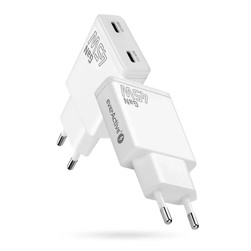 EVERACTIVE GaN 45W USB-C įkroviklis QC3.0 SC-465Q Baltas