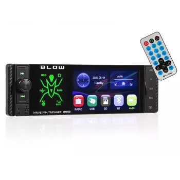 BLOW Spider 4CAL RDS RGB automobilinis radijo imtuvas su Bluetooth, USB, SD, AUX, lietiminiu ekranu, RGB foniniu apšvietimu, nuotolinio valdymo pultu, 1 DIN, 4x45W