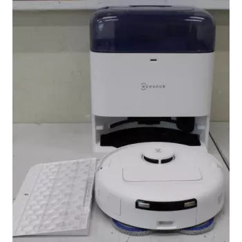 ECOVACS DEEBOT mini BLUESO Robotinis dulkių siurblys su automatine dulkių ištuštinimo stotele, 8000 Pa siurbimo galia, šlapias ir sausas valymas, ZeroTangle technologija, Agile Navigation, balta/mėlyna