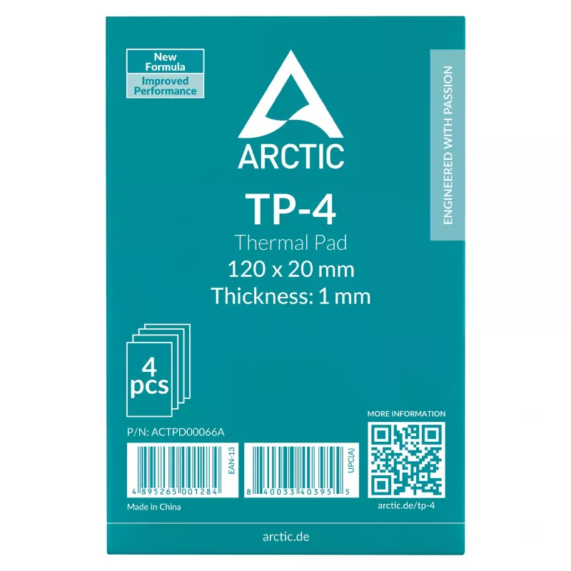 ARCTIC šiluminė tarpinė ATP-4 120x20mm 1mm, 4 vienetų rinkinys, pilka