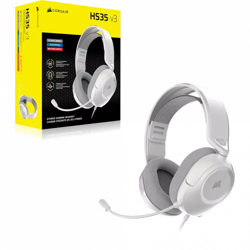 Corsair HS35 v3 laidinės žaidimų ausinės baltos