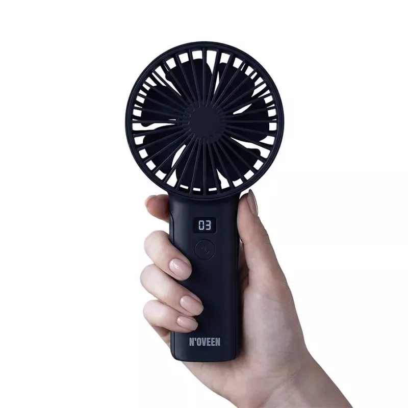 N'OVEEN F120 nešiojamas rankinis ir stalinis ventiliatorius su įkraunama baterija, USB, 1200 mAh, 3 greičiai, baltas