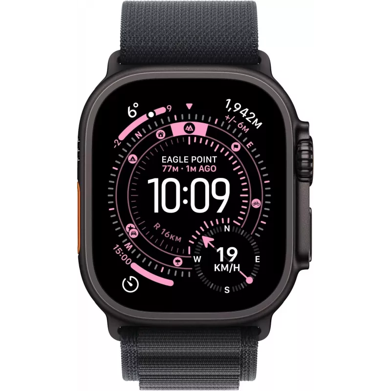 Apple Watch Ultra 3 GPS + Cellular 49mm juodo titano korpusas su juoda Alpine Loop apyranke – vidutinė MF0V4QR/A