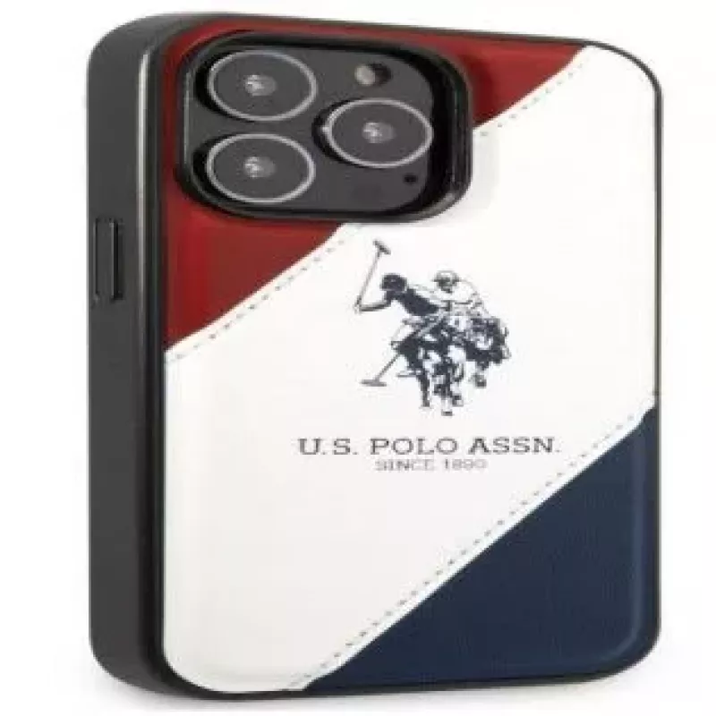U.S. POLO ASSN. USHCP14XPSO3 Tricolor Embossed Case, iPhone 14 Pro Max, 6,7 inch, White