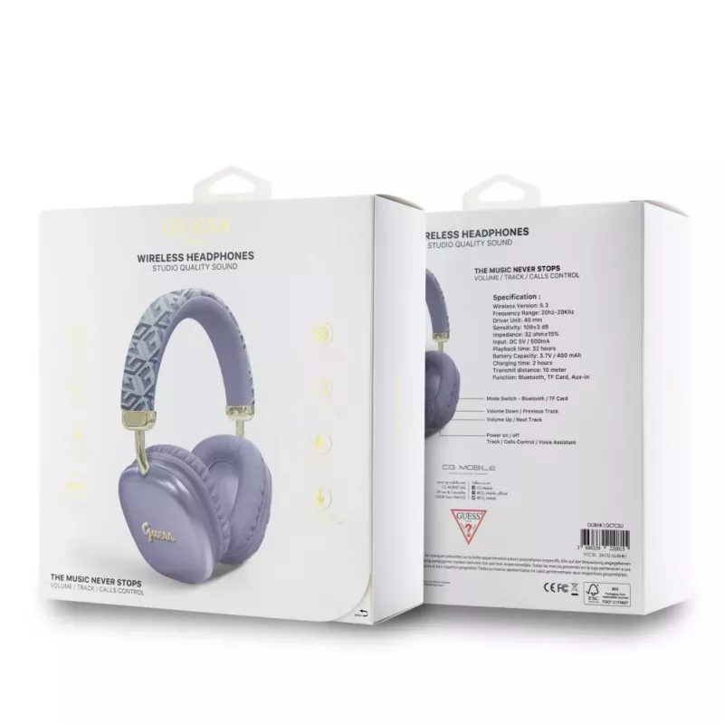 Guess Gcube Metallic Script Logo Ausinės „On-Ear“ su Bluetooth – Violetinės