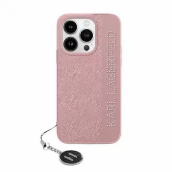 Karl Lagerfeld KLHCP15XPSAKDGCP Saffiano Rhinestones & Charm Hard Case, skirta Apple iPhone 15 Pro Max 6,7 inch rožinė