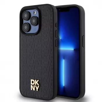 DKNY DKHMP15LPSHRPSK Hardcase, skirta iPhone 15 Pro 6,1 inch, juoda, odos raštas, monograma, metalinis logotipas, MagSafe