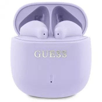 Guess Printed Classic Logo TWS Bluetooth Earbuds su įkrovimo dėklu (violetiniai)