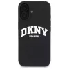DKNY DKHMP16SSNYACH Kietas dėklas, skirtas Apple iPhone 16 6,1 colio, juodas silikonas su baltu spausdintu logotipu, MagSafe