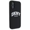 DKNY DKHMP16SSNYACH Kietas dėklas, skirtas Apple iPhone 16 6,1 colio, juodas silikonas su baltu spausdintu logotipu, MagSafe