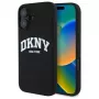 DKNY DKHMP16SSNYACH Kietas dėklas, skirtas Apple iPhone 16 6,1 colio, juodas silikonas su baltu spausdintu logotipu, MagSafe