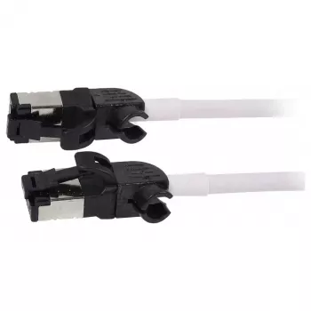 Synergy21 Patch Cable RJ45, CAT6A 500MHz, 5m, White, S/FTP, Slimline Round d=4,5mm, TPE/LSZH (Superflex), AWG28, su CAT7 Raw Cable, Rotatable Connector