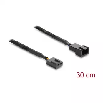 Delock Fan Extension Cable PWM Male to Female 4 Pin with Braided Sleeving 30 cm Black