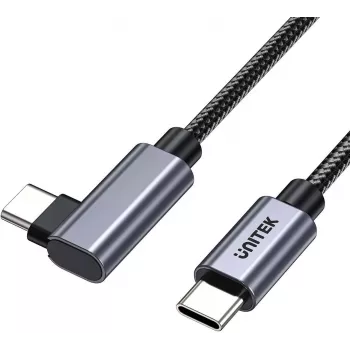 UNITEK USB-C Laidas 90° Kampiškas PD 100W 2m Juodas