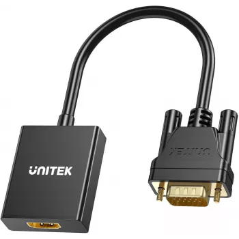 UNITEK VGA į HDMI adapteris Full HD 1080p juodas 15 cm