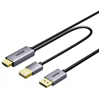 UNITEK HDMI į DisplayPort 4K laidas su USB-A maitinimu, 1,8 m, juodas
