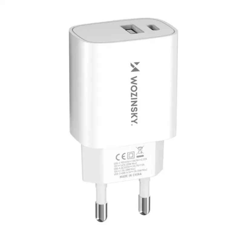 Wozinsky WGWCW 20W USB-A USB-C sieninis įkroviklis – baltas