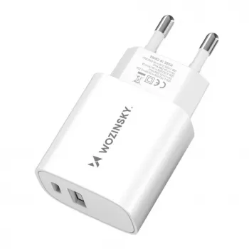 Wozinsky WGWCW 20W USB-A USB-C sieninis įkroviklis – baltas