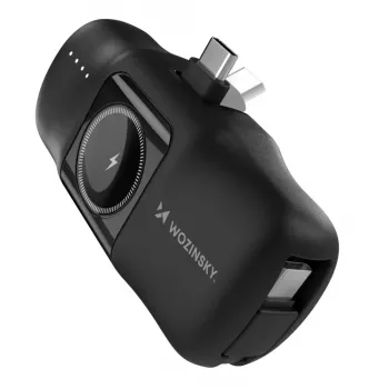 Mini Power Bank Wozinsky WF16-YCS 5000mAh 15W USB-C su integruotu USB-C laidu ir Apple Watch įkrovikliu - Juoda