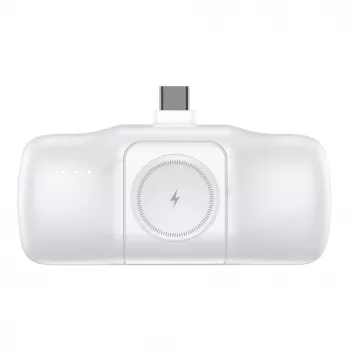 WOZINSKY WF16-YCS Mini Power Bank 5000mAh 15W USB-C su įmontuotu USB-C laidu ir Apple Watch įkrovikliu - balta