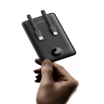 VEGER Powerbank C11 (W1170) PD QC3.0 22,5W 10000 mAh su įmontuotais USB-C ir Lightning kabeliais, juoda