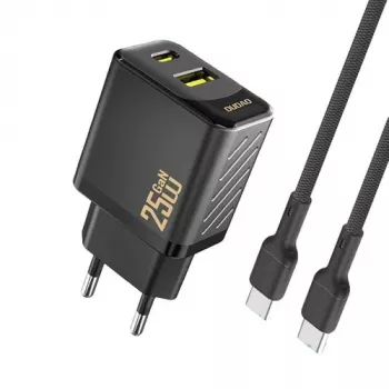 Dudao A26TCEU PD QC 25W GaN USB-A USB-C sieninis įkroviklis su USB-C laidu juodas