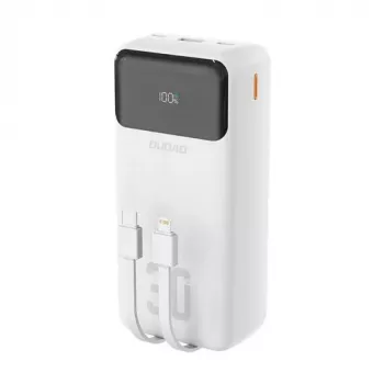 Dudao K15Max 30000mAh PD 22,5W Powerbank su USB-C ir Lightning laidais Baltas