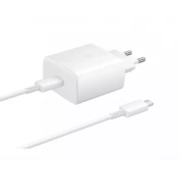 Samsung EP-TA845EWE + EP-DW767JWE 45W kelioninis įkroviklis ir USB-C į USB-C duomenų laidas baltas (OOB Bulk)
