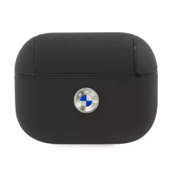 BMW AirPods Pro Dėklas iš Natūralios Odos Sidabrinis Logotipas Juodas