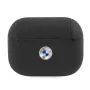 BMW AirPods Pro Dėklas iš Natūralios Odos Sidabrinis Logotipas Juodas