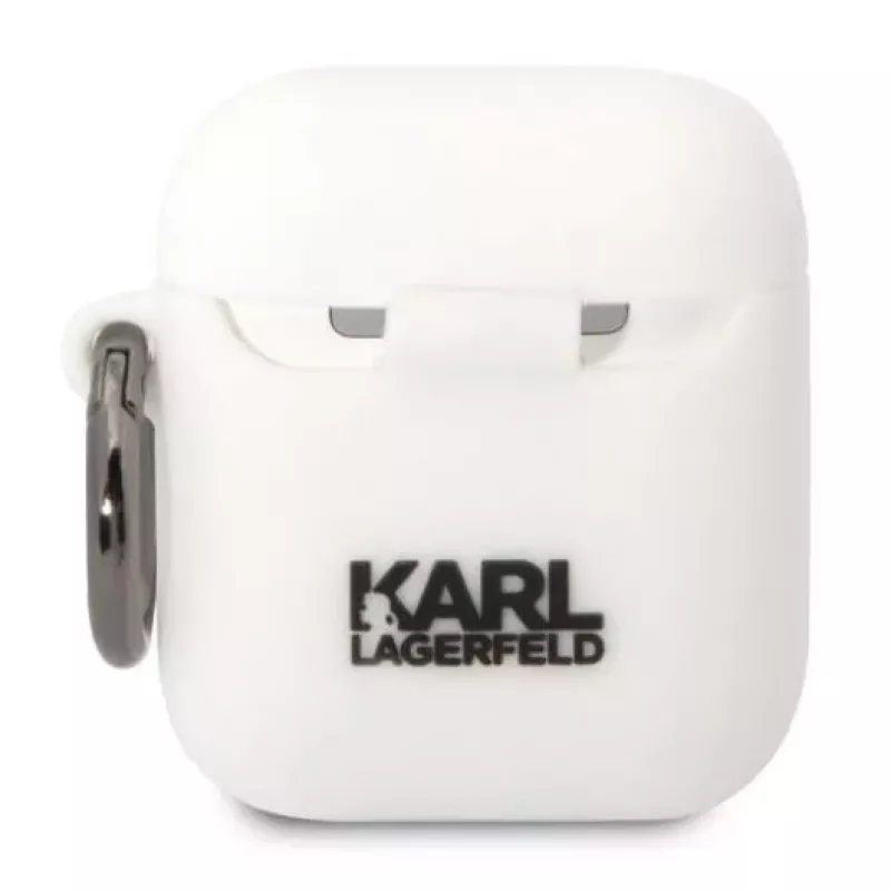 Karl Lagerfeld Apple AirPods 1/2 3D Logo NFT Karl Head Silikoninis Dėklas Baltas