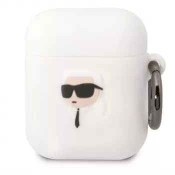 Karl Lagerfeld Apple AirPods 1/2 3D Logo NFT Karl Head Silikoninis Dėklas Baltas