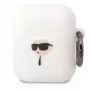 Karl Lagerfeld Apple AirPods 1/2 3D Logo NFT Karl Head Silikoninis Dėklas Baltas