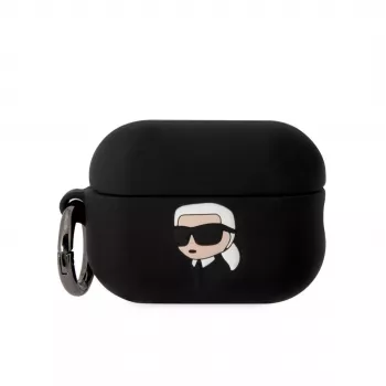 Karl Lagerfeld 3D Logo NFT Karl Head Silikoninis Dėklas, skirtas AirPods Pro 2, Juodas