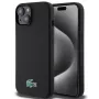 Lacoste Apple iPhone 15 6,1 colio skysto silikono mikropluošto Croc logotipo Magsafe nugarėlė juoda