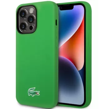 Lacoste Apple iPhone 15 6.1 Liquid Silicone Microfiber Croc Logo Magsafe Back Cover Green