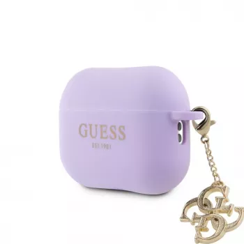 Guess Apple AirPods Pro 2 Silikoninis Dėklas Classic Logo Gold su 4G Pakabuku Violetinis
