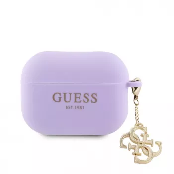 Guess Apple AirPods Pro 2 Silikoninis Dėklas Classic Logo Gold su 4G Pakabuku Violetinis