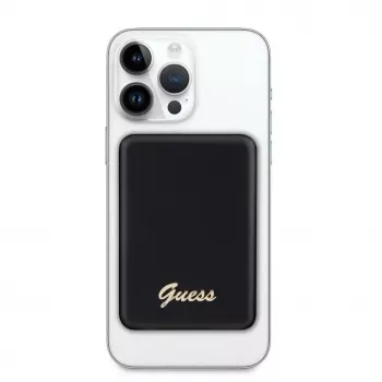 Guess Power Bank 5000mAh 15W MagSafe ir įprastas įkrovimas su metaliniu logotipu juodas