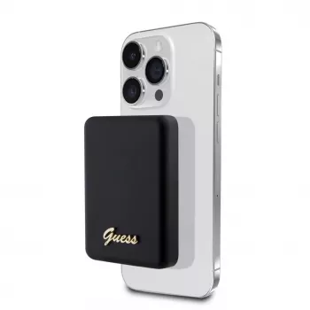 Guess Power Bank 5000mAh 15W MagSafe ir įprastas įkrovimas su metaliniu logotipu juodas