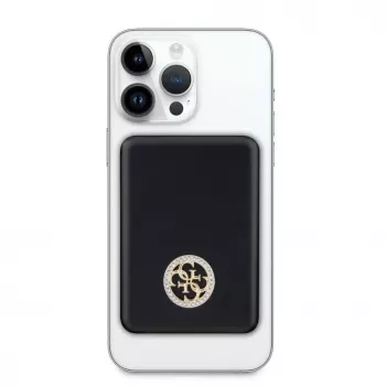 Guess Power Bank 5000mAh 15W MagSafe ir įprastas įkrovimas su Strassed 4G Logotipu Juoda