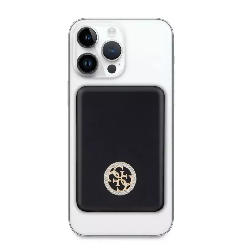 Guess Power Bank 5000mAh 15W MagSafe ir įprastas įkrovimas su Strassed 4G Logotipu Juoda