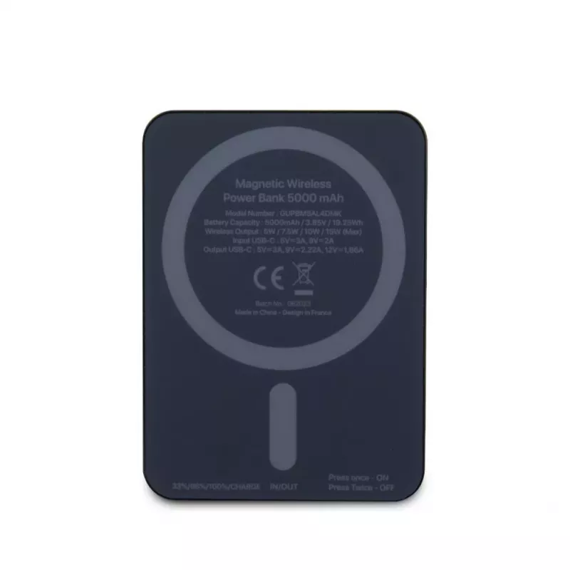 Guess Power Bank 5000mAh 15W MagSafe ir įprastas įkrovimas su Strassed 4G Logotipu Juoda