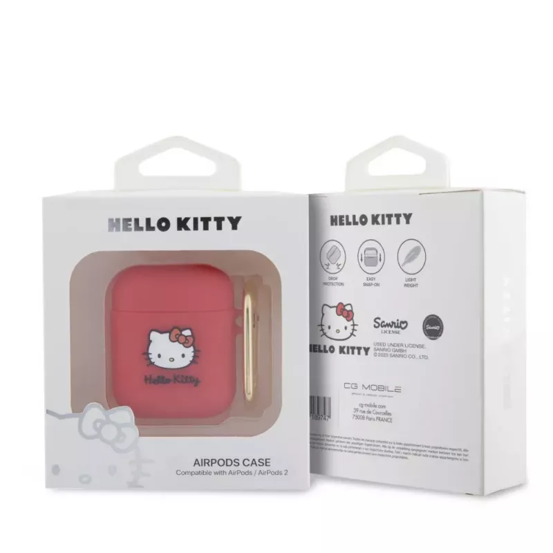 Hello Kitty Apple AirPods 1/2 silikoninis dangtelis 3D Kitty galvos dizainas, raudonas
