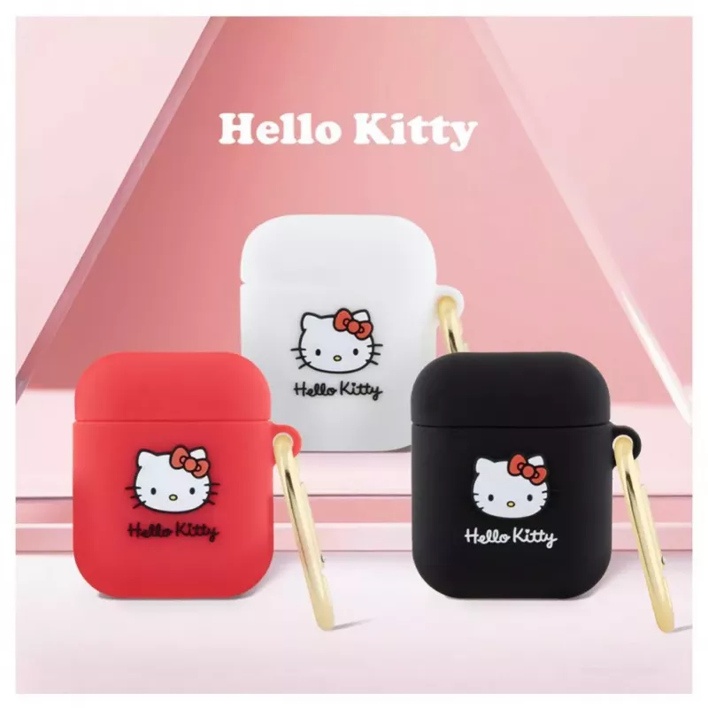 Hello Kitty Apple AirPods 1/2 silikoninis dangtelis 3D Kitty galvos dizainas, raudonas