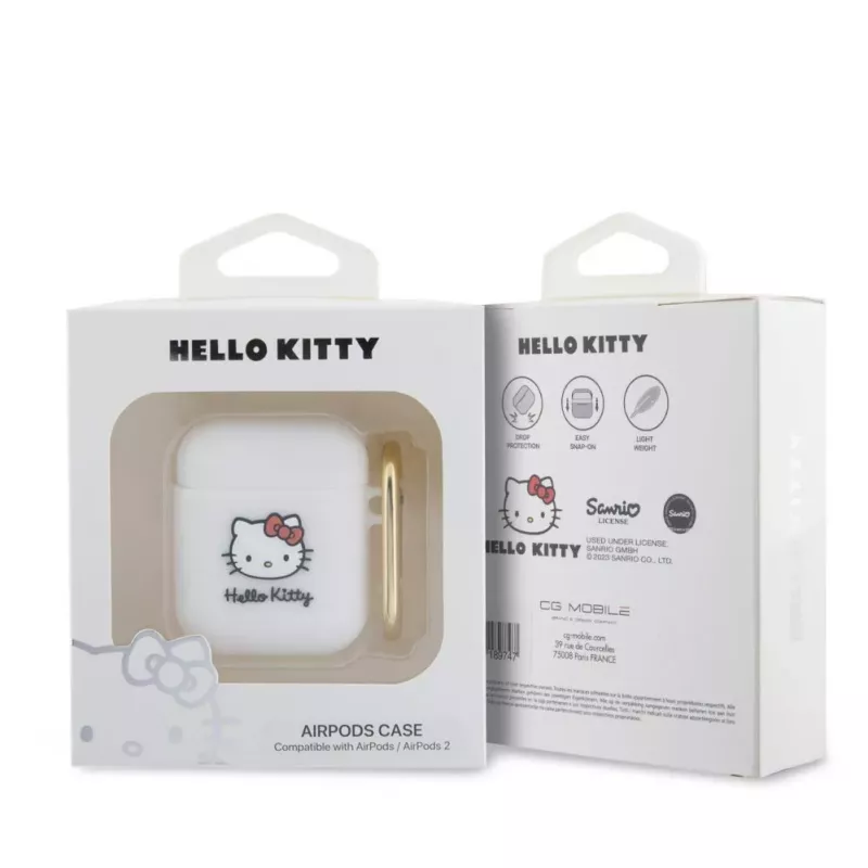 Hello Kitty HKA23DKHSH Silicone 3D Kitty Head Case, skirtas Apple AirPods 1/2 - balta
