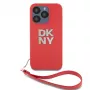 DKNY Apple iPhone 15 Pro Max PU Leather Stack Logo Wrist Strap Case Red