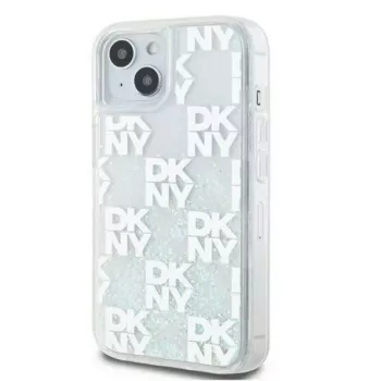 DKNY Apple iPhone 15 kietas dėklas „Liquid Glitter Multilogo“ baltas