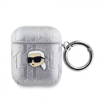 Karl Lagerfeld PU Embossed Karl Head Case, skirtas AirPods 1/2, sidabrinis